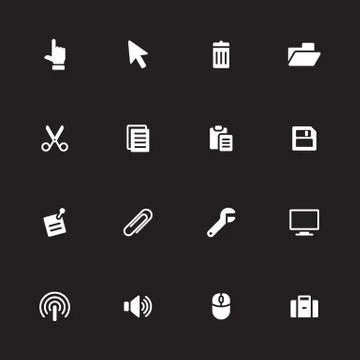 White simple flat computer and technology icon set Stock Illustration