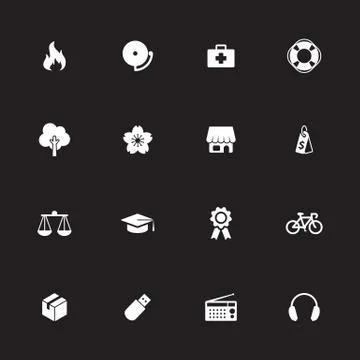 White simple flat miscellaneous icon set Stock Illustration