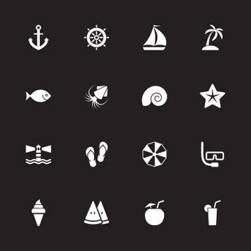 White simple flat summer icon set Stock Illustration