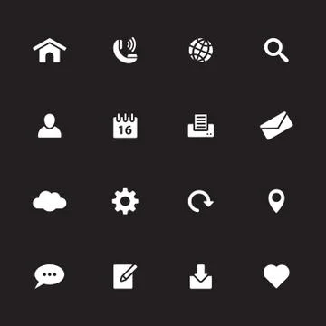 White simple flat web and technology icon set Stock Illustration
