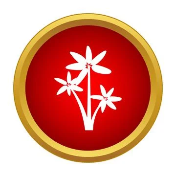 White simple flowers icon on red circle background Stock Illustration