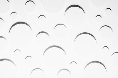 White simple geometric background with circles in hard light with dark shadow Foto stock