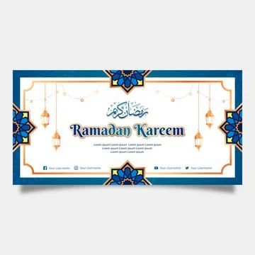 White Simple Islamic Horizontal Banner Template Design with Geometric Ornamen Stock Illustration