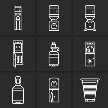White simple line vector icons for water coolers Stock Illustration