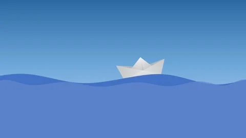 A white simple paper boat using page on the blue river Stock Footage 288193672