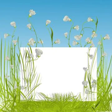 White sing in the grass Empty, editable white sign with flowers and grass ... Stock Photos