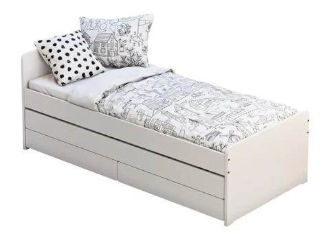 White single children's bed with storage. 3d render Stock Illustration