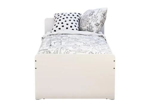 White single children's bed with storage. 3d render Stock Illustration