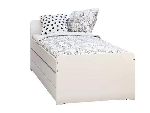 White single children's bed with storage. 3d render Stock Illustration