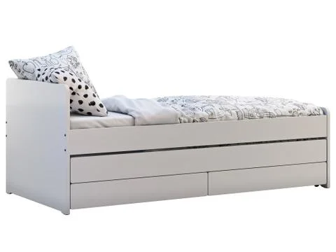 White single children's bed with storage. 3d render Stock Illustration
