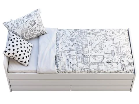 White single children's bed with storage. 3d render Stock Illustration