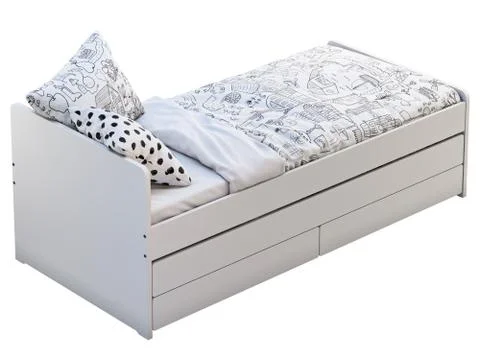 White single children's bed with storage. 3d render Stock Illustration