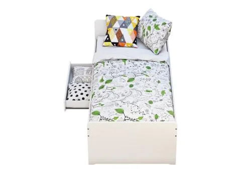 White single children's bed with storage. 3d render Stock Illustration