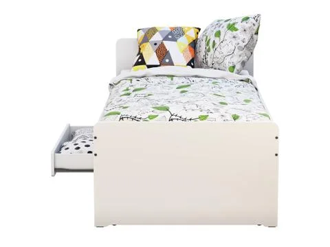 White single children's bed with storage. 3d render Stock Illustration