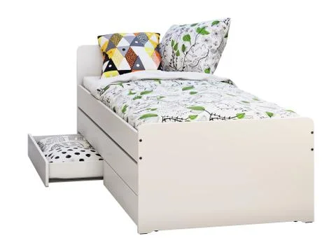 White single children's bed with storage. 3d render Stock Illustration