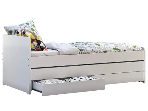 White single children's bed with storage. 3d render Stock Illustration