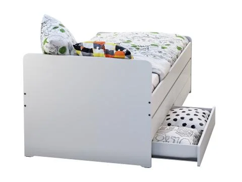 White single children's bed with storage. 3d render Stock Illustration