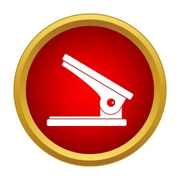 White single hole puncher icon on red background Stock Illustration