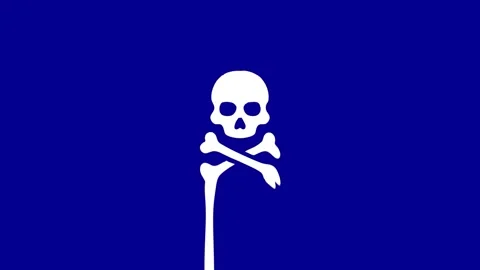 White Skull and Crossbones on Blue Background Animation Stock Footage 327761741