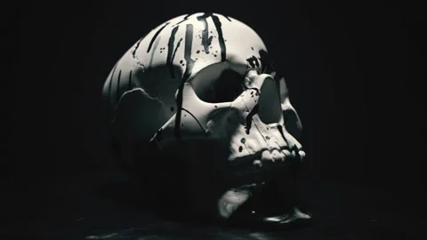 White skull in black spots rotates on its axis Vidéo 145641373