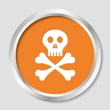 White skull with crossed bones on orange button Stock Illustration