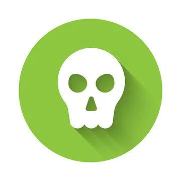 White Skull icon isolated with long shadow background. Happy Halloween part.. Stock Illustration