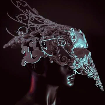 White skull printed with 3d printer, it takes forms of decoration Baroque sty Stock Photos