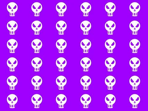 White Skull Repeating Halloween Pattern on Purple Background Stock Illustration