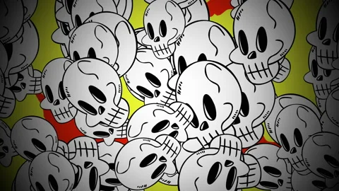 White skulls pattern with red fire Stock Footage 168825890