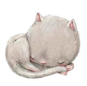 White sleeping cute cat Stock Illustration
