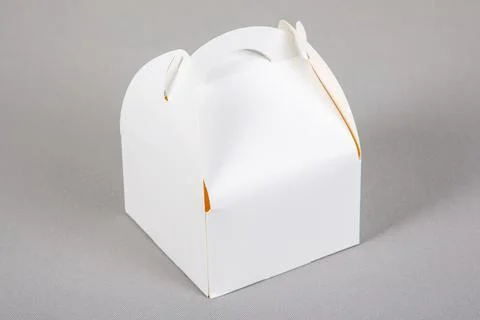 White small blank empty text sign paper pastry candy box with handle in grey  Photos