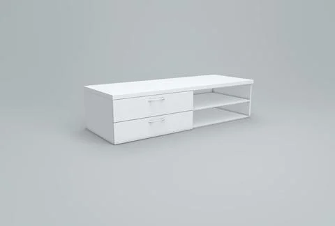 White Small Cabinet on a Gray Studio Background. Monochrome. 3D render. Illustrazione stock