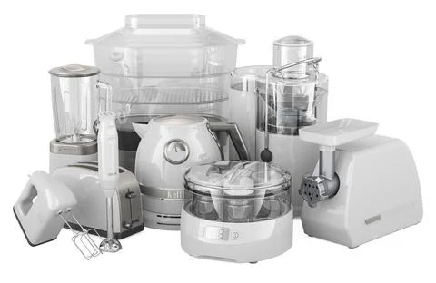 White small kitchen appliances, 3D rendering Illustrazione stock