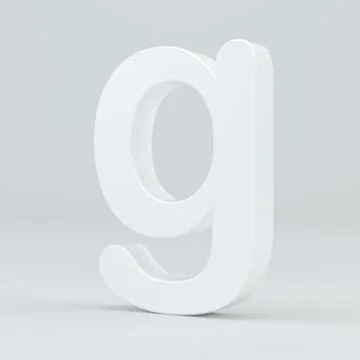 White small letter G on studio light background. 3d rendering Illustrazione stock