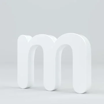 White small letter M on studio light background. 3d rendering Illustrazione stock