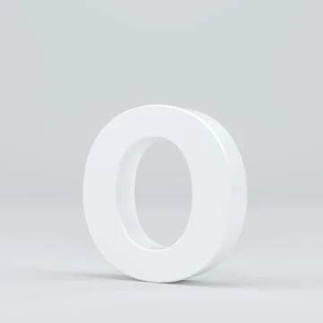 White small letter O on studio light background. 3d rendering Illustrazione stock