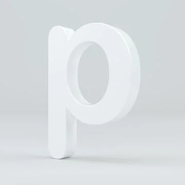 White small letter P on studio light background. 3d rendering Illustrazione stock