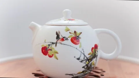 White small teapot with zoom Stock Footage 113199329