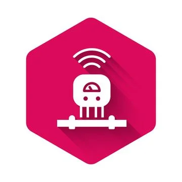 White Smart sensor system icon isolated with long shadow. Internet of thing.. Stock Illustration