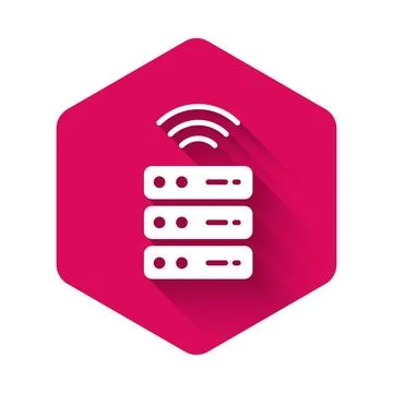 White Smart Server, Data, Web Hosting icon isolated with long shadow. Interne 스톡 일러스트