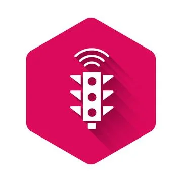 White Smart traffic light system icon isolated with long shadow. Internet of Stock Illustration