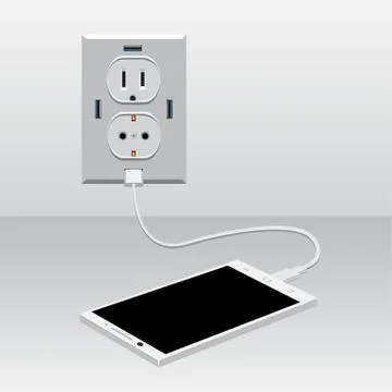 White smartphone charged usb Stock Illustration