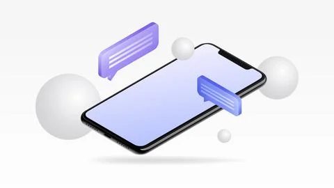 White Smartphone Mockup with Speech Bubbles Stock Illustration