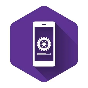 White Smartphone update process with gearbox progress and loading bar icon イラスト素材