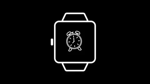 White Smartwatch Alarm Clock Icon on Black Background Stock Footage 306586769