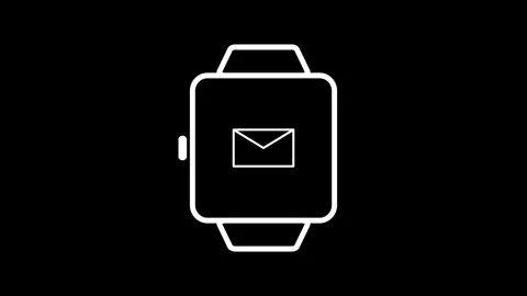 White Smartwatch Email Icon on Black Background Stock Footage 306586719