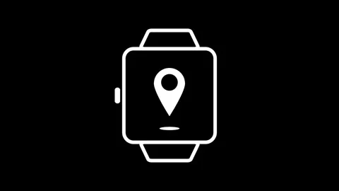 White Smartwatch Location Pin Icon on Black Background Stock Footage 306586824
