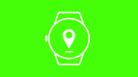 White Smartwatch Location Pin Icon on Green Background Stock Footage 306586833
