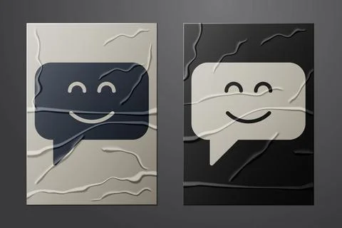 White Smile face icon isolated on crumpled paper background. Smiling emotic.. Stock Illustration