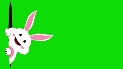 White smiley bunny with big ears looking from black hole Stock Footage 306079339